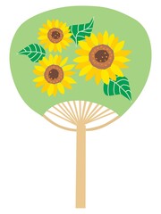 向日葵の模様のうちわのイラスト