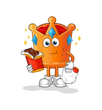 crown eat chocolate mascot. cartoon vector