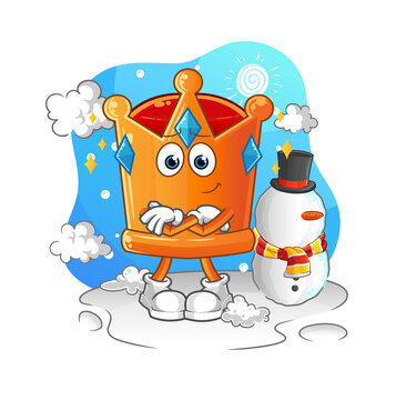 crown in cold winter character. cartoon mascot vector