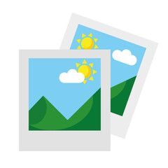 two pictures with mountains and sun scene flat style iconsvector illustration design