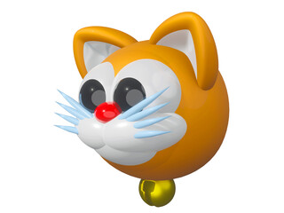 3D RENDER ILLUSTRATION. CLIPPING PATH MAIN OBJECT. Head face cute cat cartoon character design. colorful kitty clip art on isolated white background. Funny kitten graphic animal pet icon logo design.