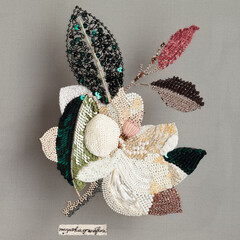Couture embroidery of peony. Still life with flowers