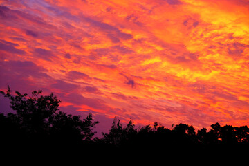 Beautiful fiery sunset during twilight hour