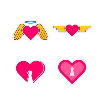 WING AND LOCK HEART LOVE ILLUSTRATION CLIP ART ICON SET BUNDLE