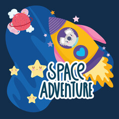 Naklejka premium space koala in rocket travel adventure explore animal cartoon