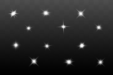 Fototapeta na wymiar Glowing Light Stars with Sparkles. White Light effect. Vector illustration