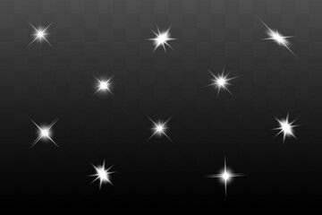 Glowing Light Stars with Sparkles. White Light effect. Vector illustration