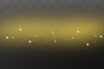 Yellow sparks glitter special light effect. Vector sparkles on dark background. Christmas abstract pattern. Sparkling magic dust particles