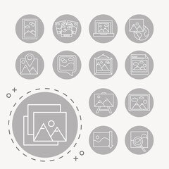 bundle of thirteen pictures with differents scenes line style set icons vector illustration design
