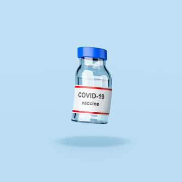 Covid 19 Vaccine Bottle on Blue Background