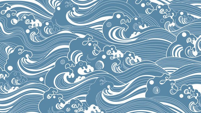 Traditional Japanese wave pattern background vector. 