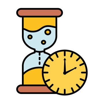 time clock watch analog and hourglass line and fill style icon vector illustration design
