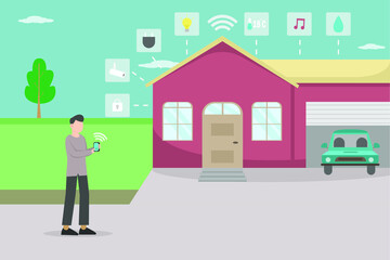 Smart home 2D flat vector concept for banner, website, illustration, landing page, flyer, etc