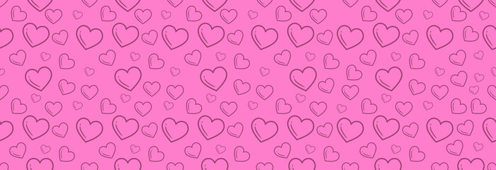 Many pink hearts on a pink background, seamless pattern. Wrapper for Valentine's Day.