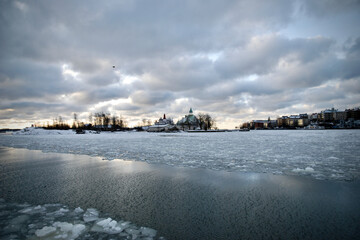 Winter scenery of Helsinki from the ferry