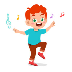 happy cute kid boy dance with music