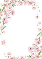 Obraz na płótnie Canvas 桜の水彩画フレーム　春　ガーリー