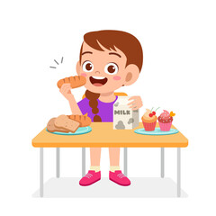 happy cute kid girl eat healthy food