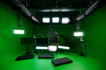 Arri lights in green screen studio for virtual production and vfx