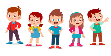 kids boy and girl pose as model set