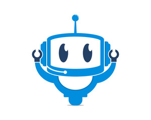 Cute robot character vector illustration logo