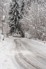 Snowy, slippery roads after heavy snowfall