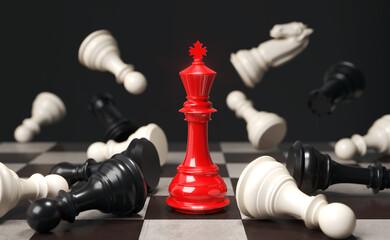 Business concept Strategy of red Chess Game - obrazy, fototapety, plakaty