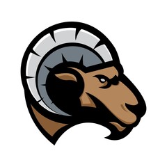 sheep head with big muscular horn perfect for arabian , turkish or eastern traditional food in restaurant vector illustration logo design