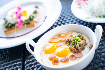 Kai Kata - fried egg in pan with topping