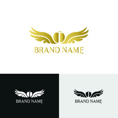 letter T and wings in luxury and elegant golden style logo design