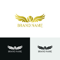 letter V and wings in luxury and elegant golden style logo design