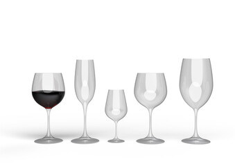 3D Rendering of wine glass in different styles.
