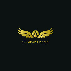 letter A and wings in luxury and elegant golden style logo design