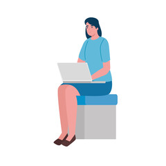 Fototapeta na wymiar young woman seated in chair working in laptop character vector illustration design
