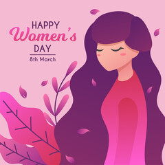 Obraz na płótnie Canvas 8 march international womens day with long hair woman illustration background vector