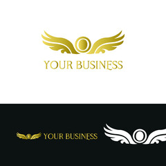 Fototapeta na wymiar letter O and wings in luxury and elegant golden style logo design