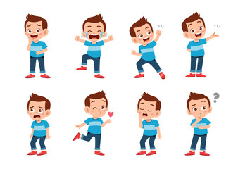 cute kid with many gesture expression set