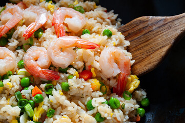 Fried rice with prawn close up