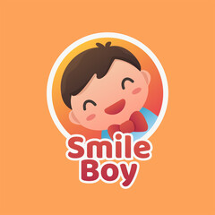 Vector cartoon cute kid boy logo. kids shop symbol with smile boy head