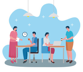 teamwork of four workers coworking office characters vector illustration design