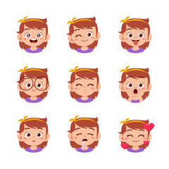 cute kid face expression emoji emoticon set