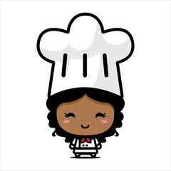Design a cute afro girl character as a chef