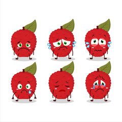 Lychee cartoon in character with sad expression