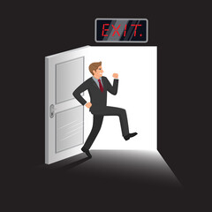Businessman running towards open the door, illustration vector cartoon
