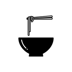 Noodle soup bowl with chopsticks icon. Bowl of ramen noodle icon.