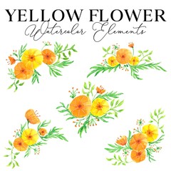 Yellow Flower Watercolor Elements Illustration