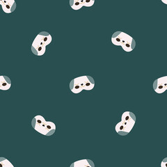 Dog mask white with green color chaotic seamless pattern on dark green background. Children graphic design element for different purposes.