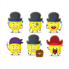 Cartoon character of yellow cherry with various pirates emoticons