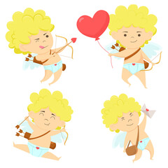 Cute Cupid Character Set. flat design style vector illustration
