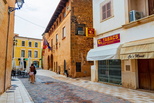 City streets and architecture in Campos on Mallorca Spain.